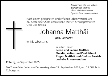 Anzeige von Johanna Matthäi von MGO