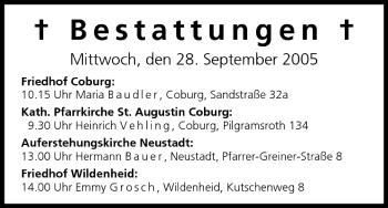 Anzeige von Bestattungen vom 28.09.2005 von MGO