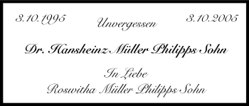 Anzeige von Hansheinz Müller Philipps Sohn von MGO