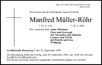 Anzeige von Manfred Müller-Röhr von MGO