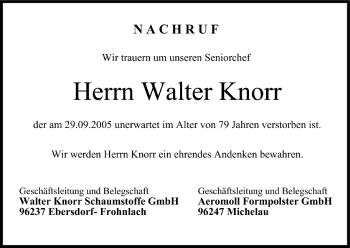 Anzeige von Walter Knorr von MGO