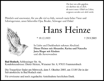 Anzeige von Hans Heinze von MGO