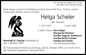 Anzeige von Helga Scheler von MGO