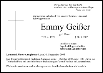 Anzeige von Emmy Geißer von MGO