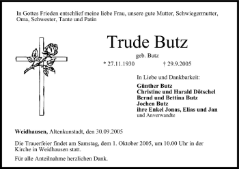 Anzeige von Trude Butz von MGO