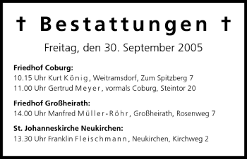 Anzeige von Bestattungen vom 30.09.2005 von MGO