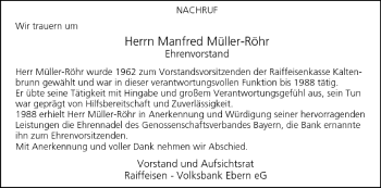 Anzeige von Manfred Müller-Röhr von MGO