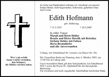 Anzeige von Edith Hofmann von MGO