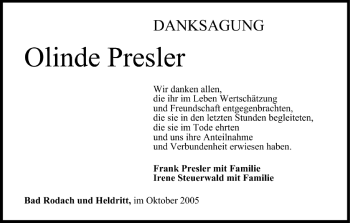 Anzeige von Olinde Presler von MGO