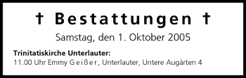 Anzeige von Bestattungen vom 01.10.2005 von MGO