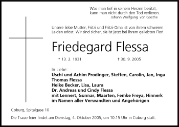 Anzeige von Friedegard Flessa von MGO