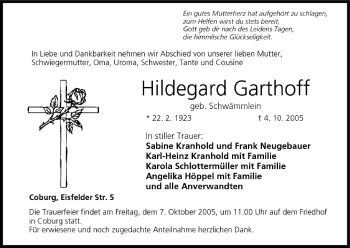 Anzeige von Hildegard Garthoff von MGO