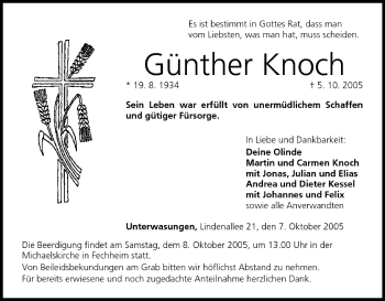 Anzeige von Günther Knoch von MGO