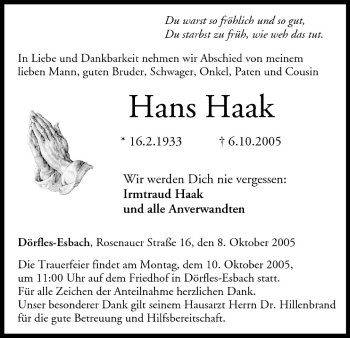 Anzeige von Hans Haak von MGO