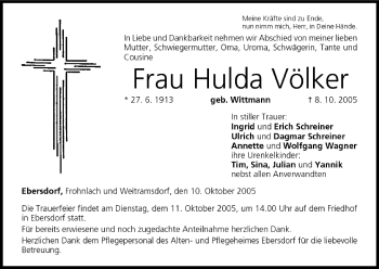 Anzeige von Hulda Völker von MGO
