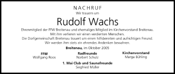Anzeige von Rudolf Wachs von MGO