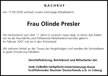 Anzeige von Olinde Presler von MGO