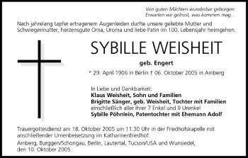 Anzeige von Sybille Weisheit von MGO
