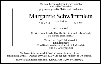 Anzeige von Margarete Schwämmlein von MGO