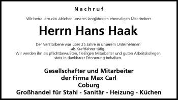 Anzeige von Hans Haak von MGO