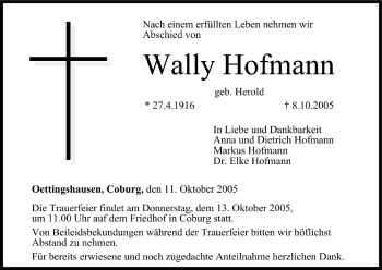 Anzeige von Wally Hofmann von MGO