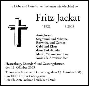 Anzeige von Fritz Jackat von MGO