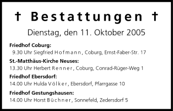 Anzeige von Bestattungen vom 11.10.2005 von MGO