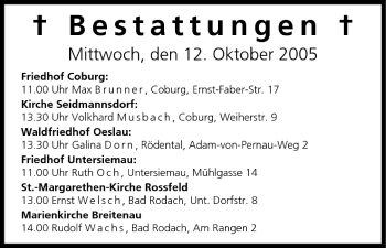 Anzeige von Bestattungen vom 12.10.2005 von MGO