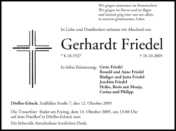 Anzeige von Gerhardt Friedel von MGO