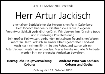 Anzeige von Artur Jackisch von MGO