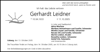 Anzeige von Gerhardt Leidner von MGO