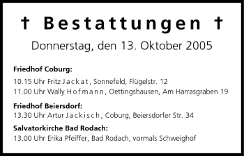 Anzeige von Bestattungen vom 13.10.2005 von MGO