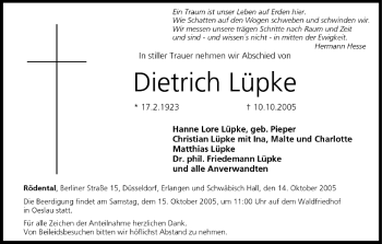 Anzeige von Dietrich Lüpke von MGO