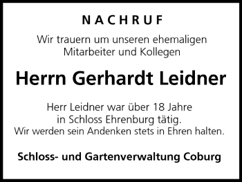 Anzeige von Gerhardt Leidner von MGO