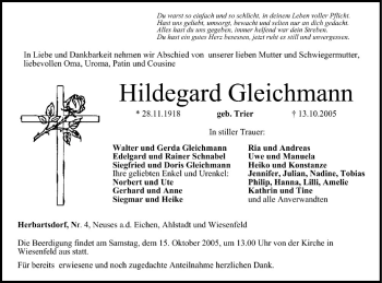 Anzeige von Hildegard Gleichmann von MGO