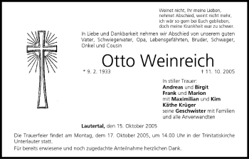 Anzeige von Otto Weinreich von MGO