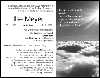 Anzeige von Ilse Meyer von MGO