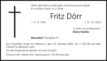 Anzeige von Fritz Dörr von MGO