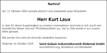Anzeige von Kurt Laux von MGO