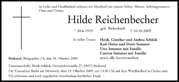 Anzeige von Hilde Reichenbecher von MGO