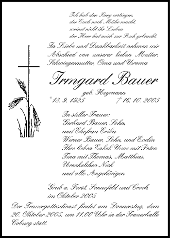 Anzeige von Irmgard Bauer von MGO