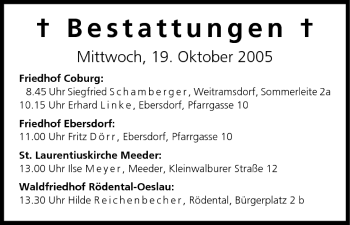 Anzeige von Bestattungen vom 19.10.2005 von MGO