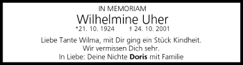 Anzeige von Wilhelmine Uher von MGO
