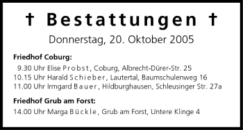 Anzeige von Bestattungen vom 20.10.2005 von MGO