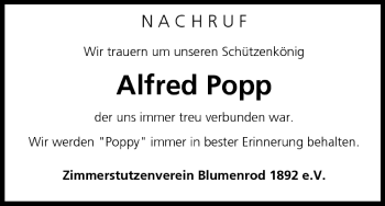 Anzeige von Alfred Popp von MGO