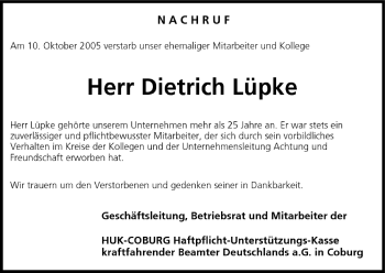 Anzeige von Dietrich Lüpke von MGO