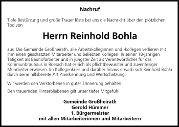 Anzeige von Reinhold Bohla von MGO
