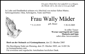 Anzeige von Wally Mäder von MGO