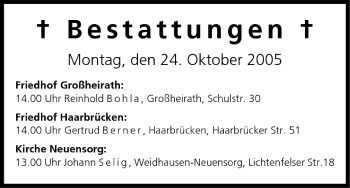 Anzeige von Bestattungen vom 24.10.2005 von MGO