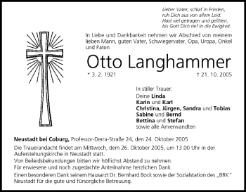 Anzeige von Otto Langhammer von MGO